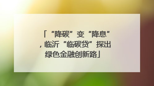 “降碳”变“降息”，临沂“临碳贷”探出绿色金融创新路