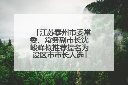 江苏泰州市委常委、常务副市长沈峻峰拟推荐提名为设区市市长人选